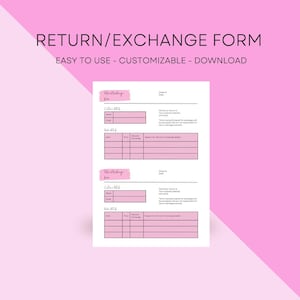 Return Exchange form pink, Small business, boss babe, canva print template