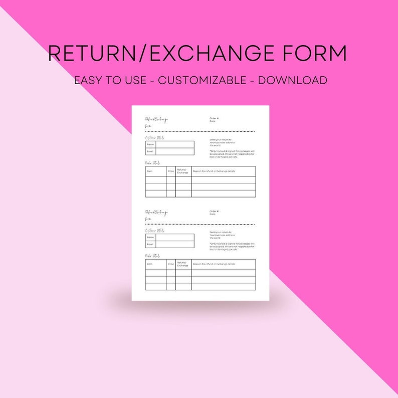 Return Exchange Form, Small Business, Print Template - Etsy