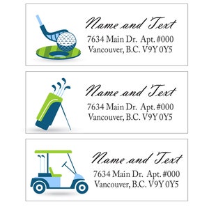 Set 30 Personalized Return Address Labels with cute Golf Ball Sticks and Cart Patterns 2.7 x 1 inch Rectangle Shape self Adhesive Stickers