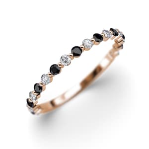 Black Diamond Ring White Diamond Floating Bubble Band 14K Gold 1.8mm Shared Prong Stackable Anniversary Ring Gift for Her
