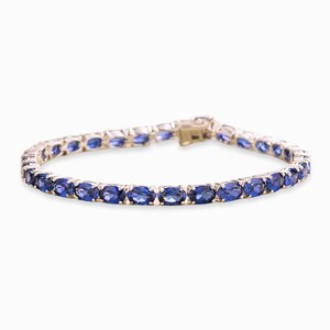 Natural Blue Sapphire Tennis Bracelet Oval Cut 10K/14K Gold Classic Gemstone Bracelet Elegant Birthstone Jewelry Gift for Her