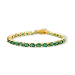 Natural Emerald Tennis Bracelet Oval Cut 10K/14K Gold Classic Gemstone Bracelet Elegant Birthstone Jewelry Gift for Her