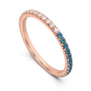 Blue Diamond Ring 10K/14K Gold White Diamond Eternity Band Dainty Stacking Wedding Ring Gift for Her Minimal Fine Jewelry for Women