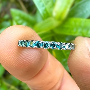 Natural Blue Diamond Eternity Band in 10K/14K Gold Elegant Stackable Ring Luxury Wedding Band for Women Perfect Anniversary Gift