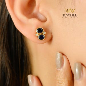 Blue Sapphire Earrings Oval Stud Earrings 14K Gold September Birthstone Jewelry Push Back Earrings Gift for Her Classic Gold Studs