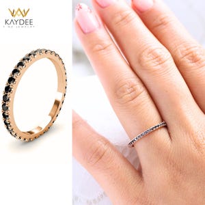 Black Diamonds Wedding Band 14K Gold Dainty 3/4 Eternity Band For Women Minimalist Black Gemstone Ring Unique Stackable Wedding Ring Gift