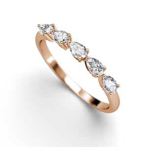 Natürlicher Diamantring 5 Stein Ehering 10K / 14K Massivgold Klassischer Diamant Jahrestag Ring Luxus stapelbar Band feiner Schmuck für Sie