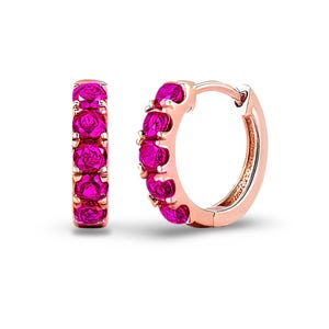 Gold Huggie Hoop Earrings Sapphire Ruby Emerald Pair 10K/14K Solid Gold 9mm Small Hoops Gift for Her Colorful Gemstone Huggie Earrings