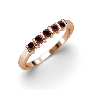 5 Stone Twisted Bar Red Garnet Eternity Ring 14K Gold Garnet Eternity Band 2.8mm Stackable Garnet Ring Bold Anniversary Gift