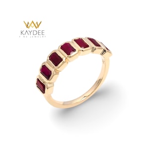Ruby Gold Ring 14K Gold Octagon Ruby Band Minimal Stackable Ring for Women Gift For Her