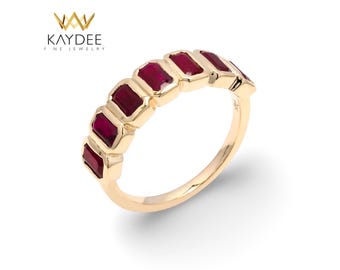 Ruby Gold Ring 14K Gold Octagon Ruby Band Minimal Stackable Ring for Women Gift For Her
