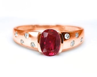 Natural Ruby Ring: 10K Gold, Engagement, July Birthstone, Diamond Accent, Fine Jewelry