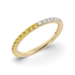 Yellow Sapphire Diamond Eternity Band Minimalist Wedding Band Stackable Gemstone Band Gold Anniversary Ring for Her