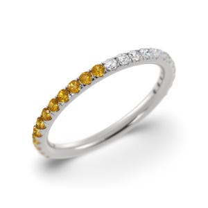 Orange Sapphire Diamond Eternity Band Minimalist Wedding Band Stackable Gemstone Band Gold Anniversary Ring for Her