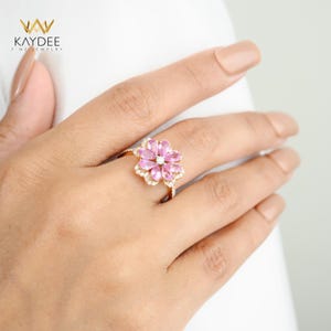 Pink Sapphire Ring / 14k Solid Gold Natural Genuine Pink Sapphire and Diamond Ring / Sapphire Jewelry, Birthstone Ring, Gift Idea For Grad