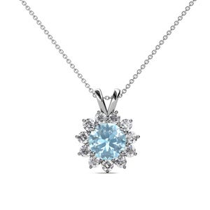 Aquamarine Necklace 14K Solid Gold Diamond Floral Halo Pendant Necklace Aquamarine Gemstone Pendant Gift for Her Timeless Elegant Jewelry