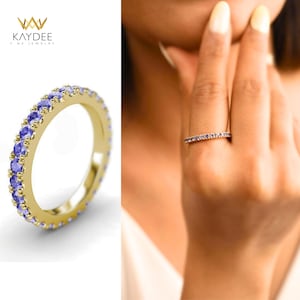 Natural Tanzanite Eternity Ring 14K Solid Gold Tanzanite Engagement Ring 2.5mm Tanzanite Wedding Ring