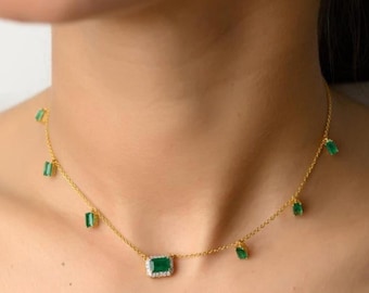 Smaragd ketting 14K goud natuurlijke smaragd ketting fijne sieraden Cadeau voor haar Jubileum Sieraden