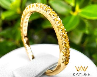 Yellow Sapphire Eternity Band 14K Gold Stackable Ring Minimalist Yellow Gemstone Wedding Anniversary Gift for Her