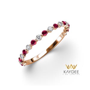 Ruby Diamond Bubble Eternity Ring 1.8mm Elegant Stacking Ring 3/4 Ruby Eternity Band Romantic Anniversary Gift For Her