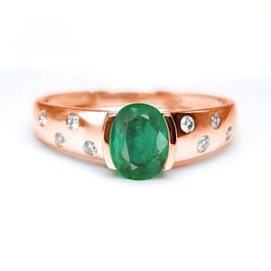 Natürliche sambische Smaragd Ring 14K Gold Lünette Set Oval Cut Ring Verlobung Stapeln Jubiläumsring für Frauen