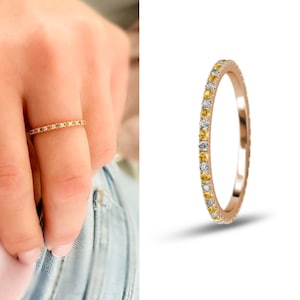 Champagne Diamond Ring 10K/14K Gold Stacking Eternity Band for Women Bridal Wedding Anniversary Gift for Her Fine Jewelry