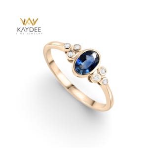 Blue Sapphire Ring Oval Blue Sapphire Diamond Cluster 14K Gold September Birthstone Ring Gift for Her Elegant Bridal Jewelry