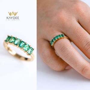 Natural Emerald Gold Ring, 14k Solid Gold Emerald Band Ring, birthstone for May Ring, Stackable Ring, Genuine Emerald Ring Wedding Jewelry