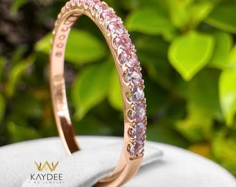 Light Pink Sapphire Eternity Band 14K Gold Dainty Baby Pink Sapphire Stackable Wedding Anniversary Ring Gift for Her