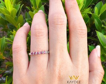 Blush Pink Sapphire Ring 14K Gold Five Stone Pink Sapphire Band 2.8mm Stacking Ring