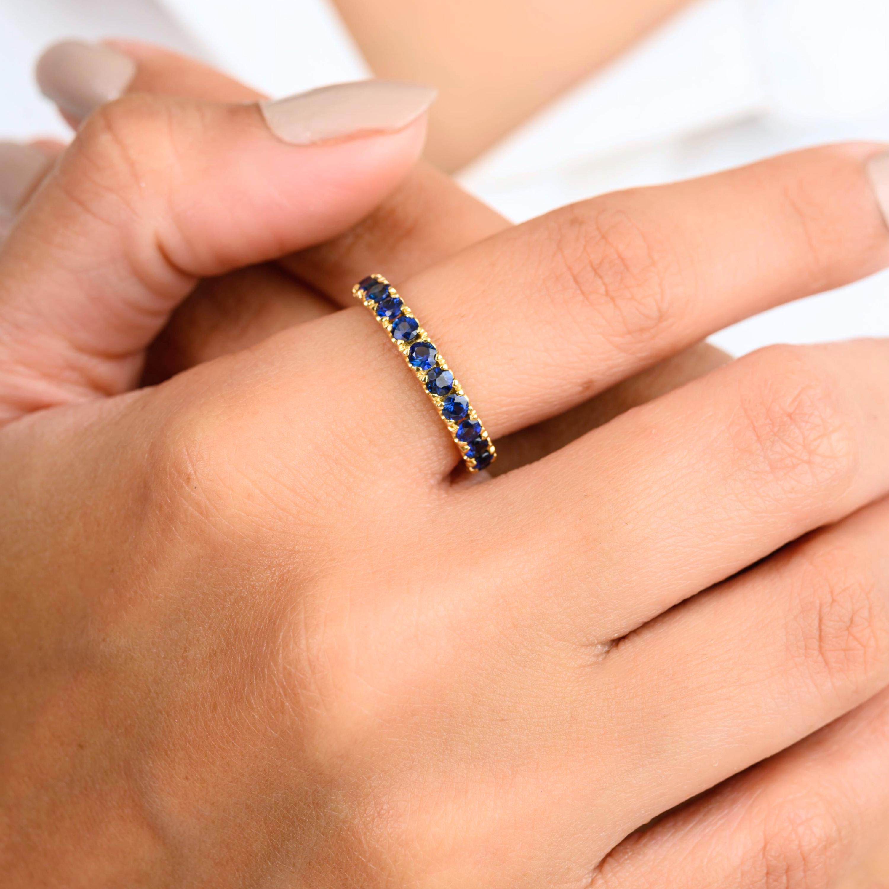 Cornflower Blue Sapphire Ring 14K Gold 2.2mm Eternity Band Stackable ...