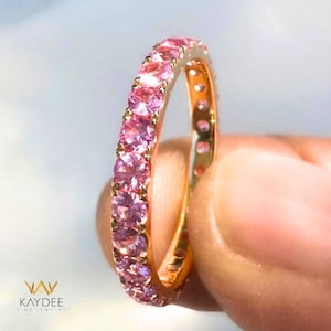 Pink Sapphire Ring 2.7mm Blush Pink Sapphire Eternity Band 14K Solid Gold Pink Sapphire Wedding Band  2.5mm Anniversary Gift for Her