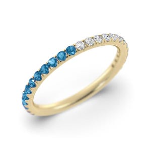 Blue Diamond Eternity Band Diamond Wedding Band Minimalist Blue Gemstone Band Stackable Anniversary Ring Gift for Her