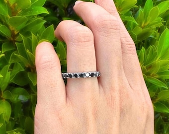 Obrączka ślubna z czarnego diamentu, 14-karatowe złoto, pierścionek wieczności, 2,7 mm, pierścionek z czarnym diamentem do układania w stosy dla kobiet