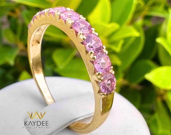 Blush Pink Sapphire Eternity Band 14K Gold 9 Stone Natural Sapphire Stackable Wedding Anniversary Ring Gift for Her