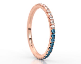 Natural Blue Diamond Ring 14K Gold Blue Diamond Eternity Band Dainty Stacking Wedding Ring Gift for Her
