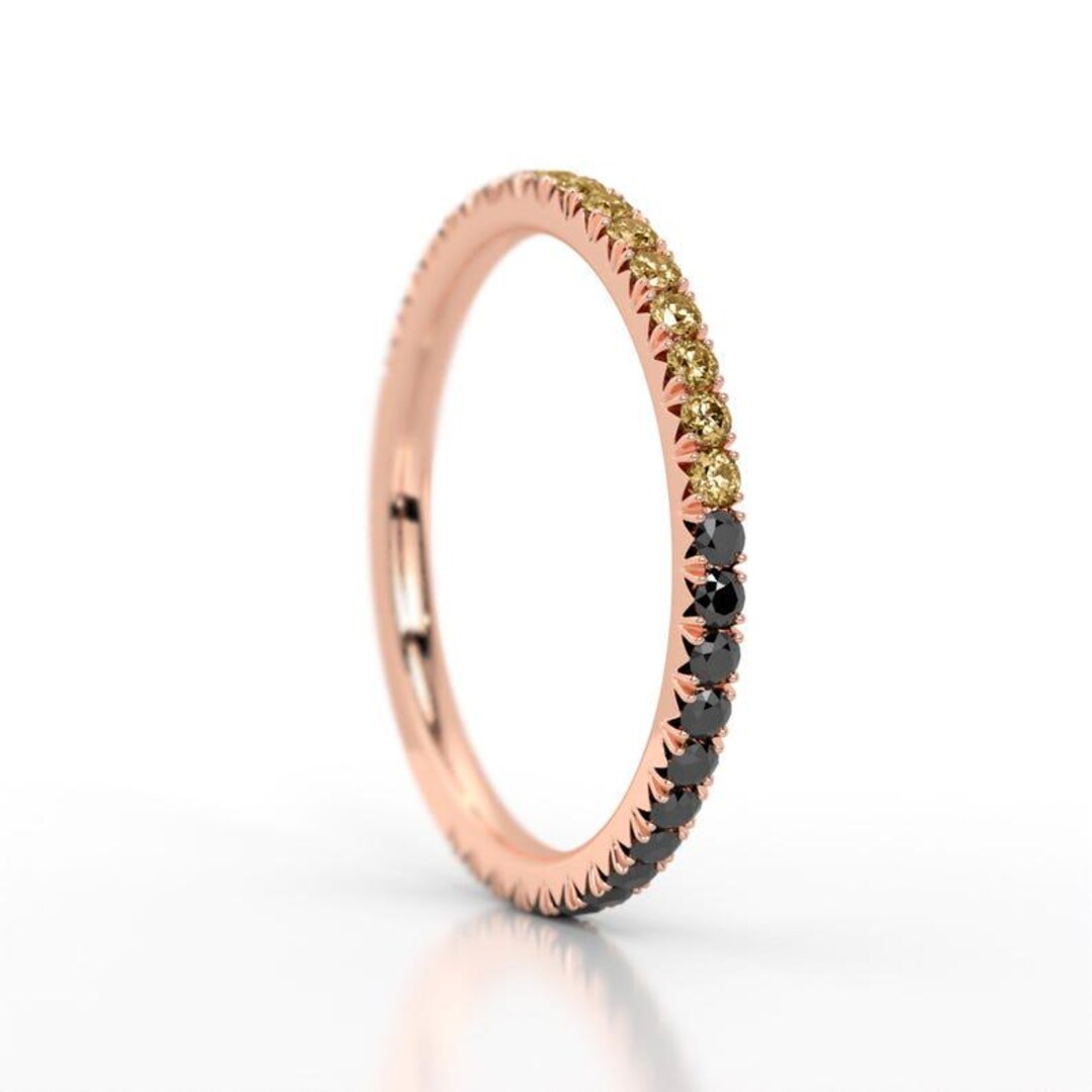 Black Diamond Eternity Band 14K Gold Champagne Diamond Wedding Ring ...