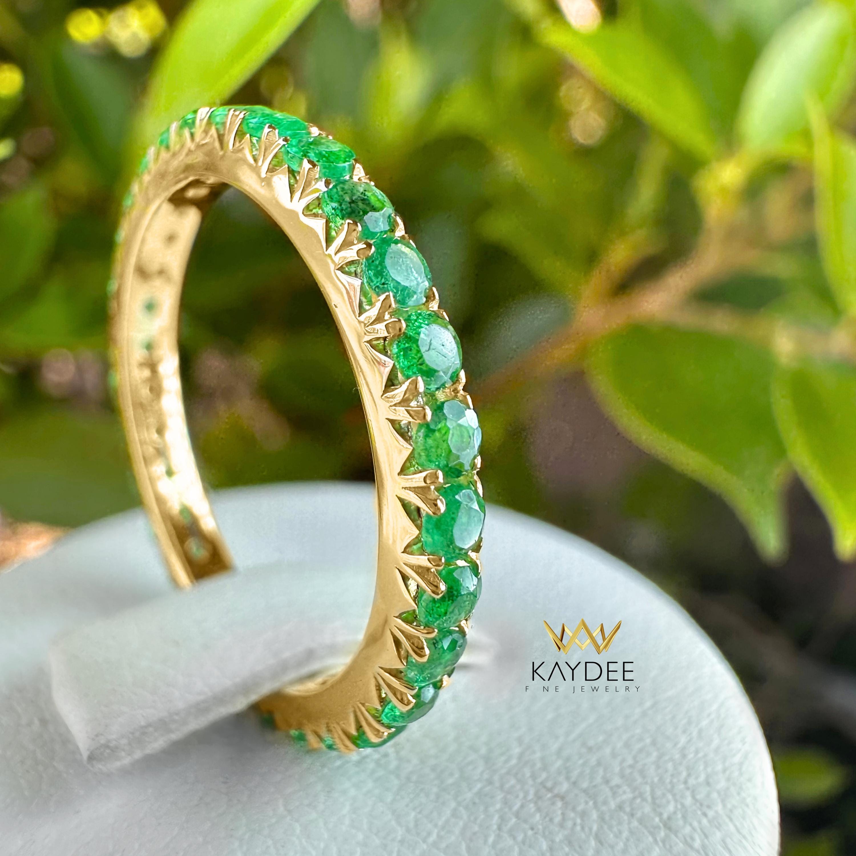 Natural Emerald Eternity Band 14K Gold Zambian Emerald Ring 2.2mm ...