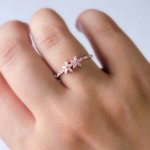 Dainty Pink Sapphire Engagement Ring Set Rose Gold Wedding Rings for Women Promise Mothers Day Gift for Her Sapphire Jewelry Kaydee