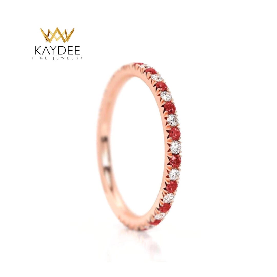 Ruby Wedding Band 14K Gold Eternity Ring July Birthstone Ruby Gold ...