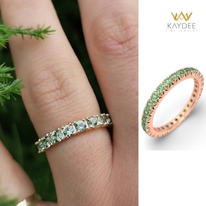 Green Sapphire Ring 10K 14K Gold 2.2mm Eternity Band Stackable Minimalist Wedding Band Green Sapphire Anniversary Gift for Her Jewelry