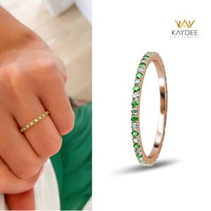 Emerald Ring 10K/14K Gold Diamond Eternity Band sierlijke stapelbare trouwring cadeau voor haar fijne sieraden voor vrouwen