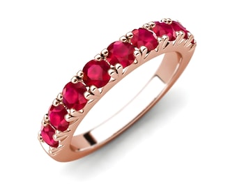 Alliance rubis en or 14 carats, demi-anneau d'éternité rubis, minimalisme rubis pour femme, cadeau d'anniversaire pour elle