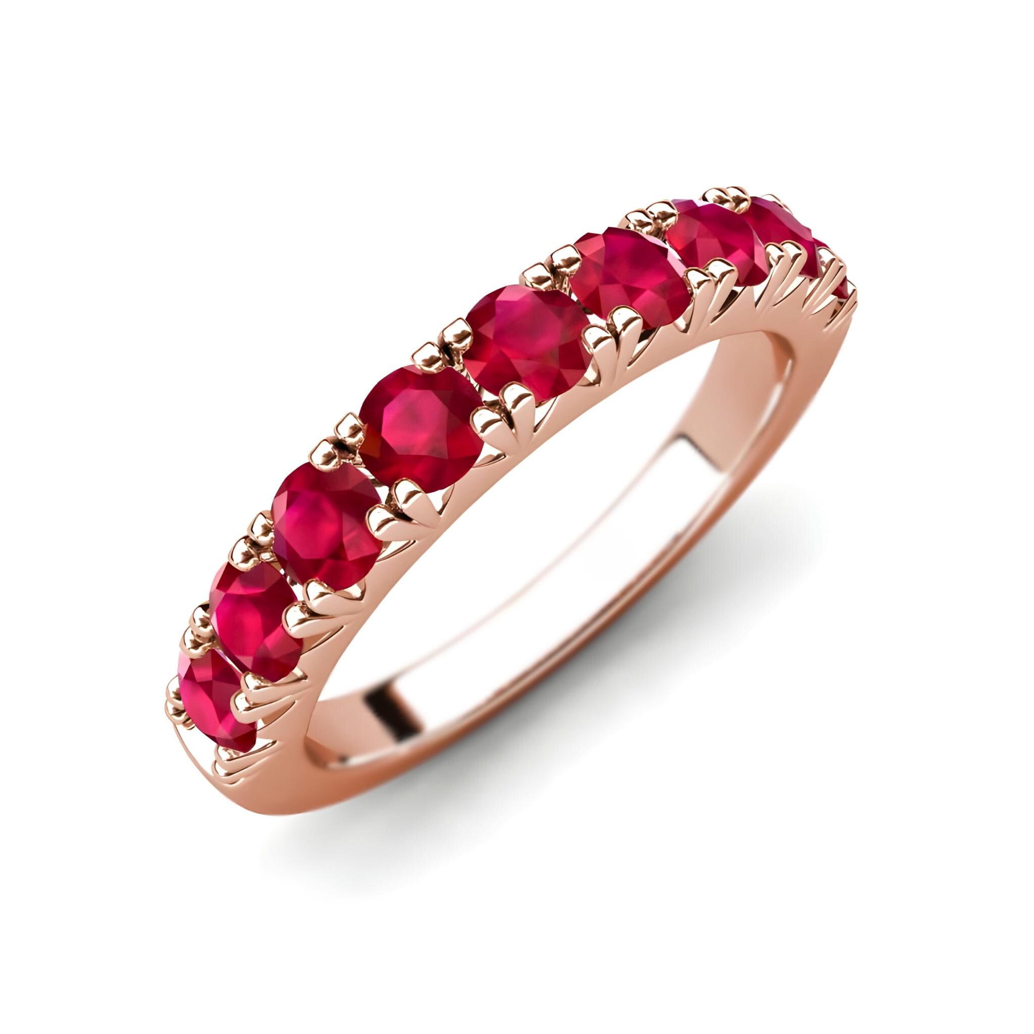 Ruby Wedding Band 14K Gold Ruby Half Eternity Ring Minimal Ruby Gold ...