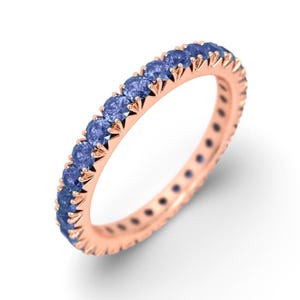 Tanzanite Ring 2.2mm French Pave Eternity Band Minimalist Wedding Ring Stackable Tanzanite Gold Anniversary Ring for Her