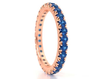 Korenbloemblauwe saffierring 14K goud 2,2 mm Eternity-band stapelbaar minimalistische trouwring blauwe saffier verjaardagscadeau voor haar
