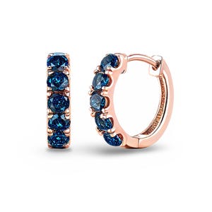 Gold Huggie Hoop Earrings Diamond Pair 10K/14K Solid Gold 9mm Small Hoops Gift for Her Champagne Blue Black White Diamond Huggie Earrings