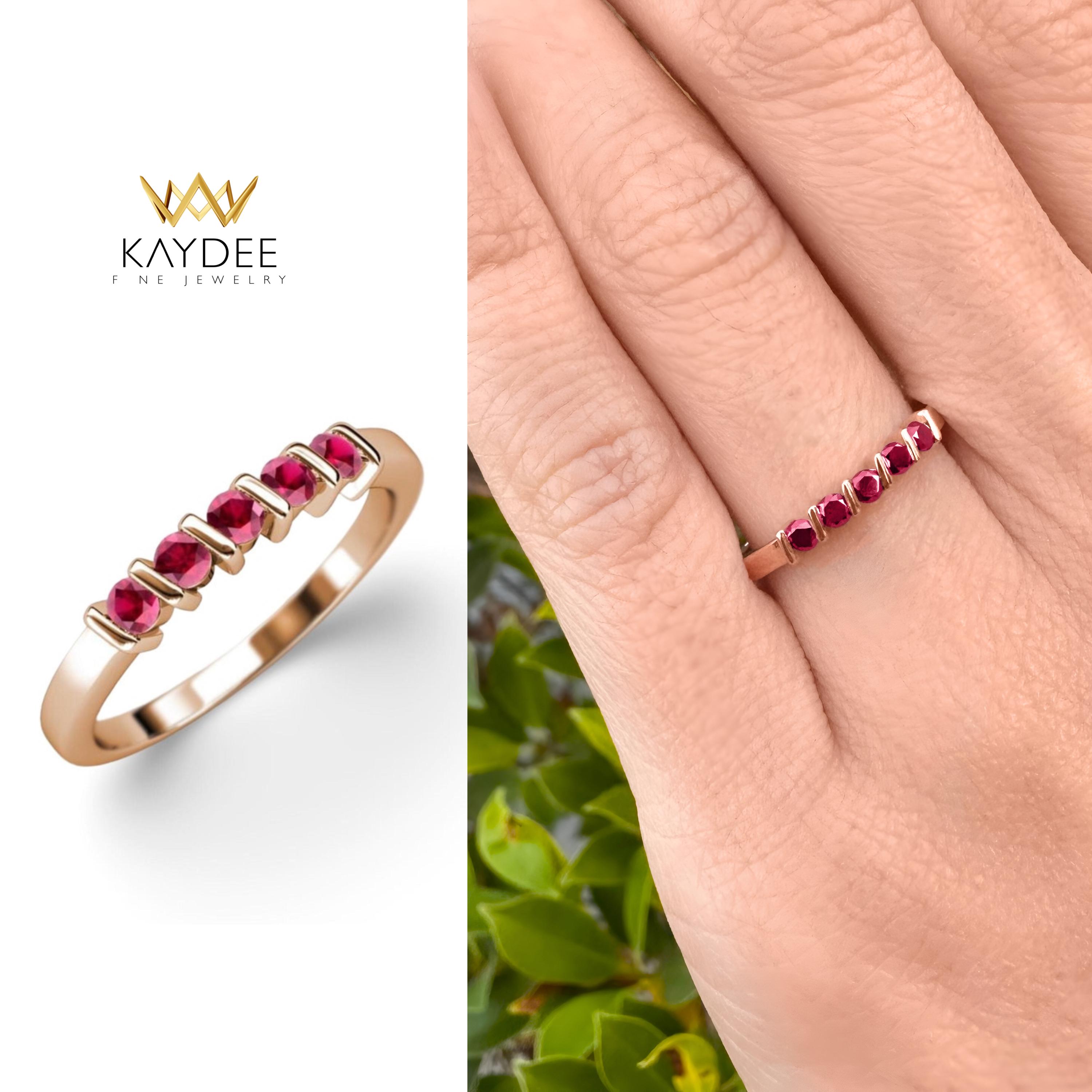 Ruby Stackable Aniversary Rings Ruby Ring 14K Solid Gold Twisted Bar Natural Ruby Ring for Women ...