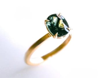 Teal Sapphire Ring 14K Gold Oval Blue Green Sapphire Engagement Ring September Birthstone Ring Gift for Her