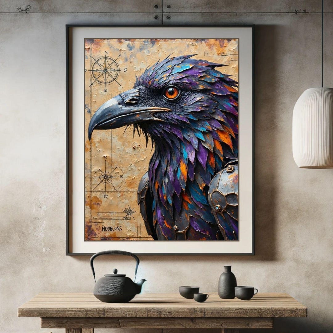 Raven Wall Art Printable - Dark Fantasy Steampunk Raven Painting ...